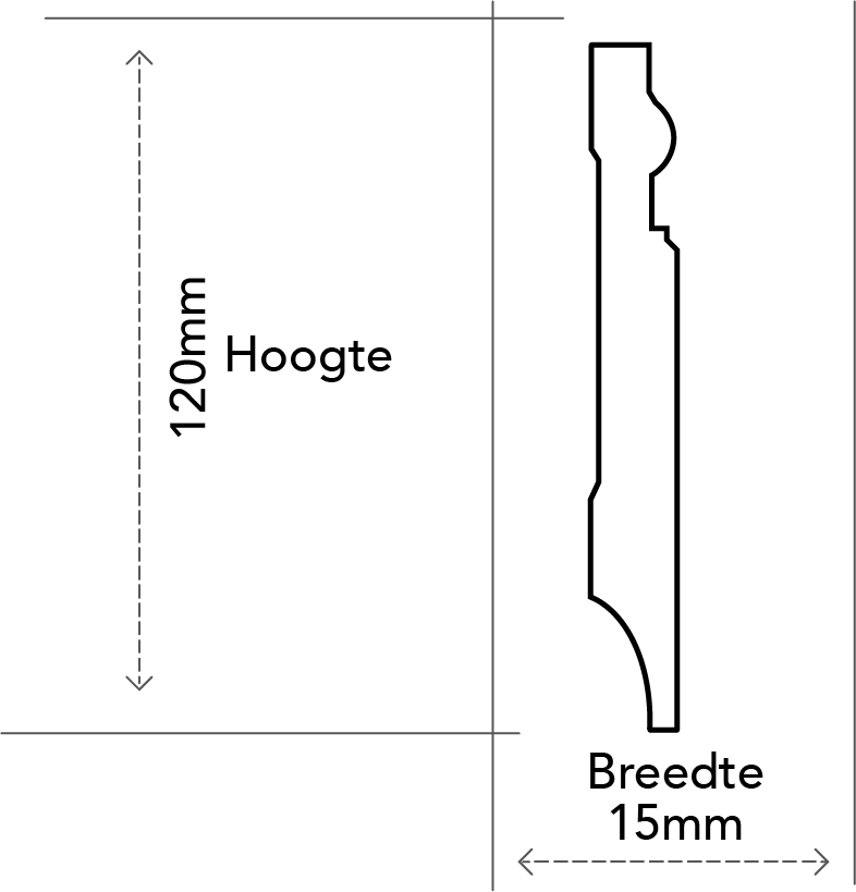 MDF Renaissance plint 120x15 wit voorgel. RAL 9010