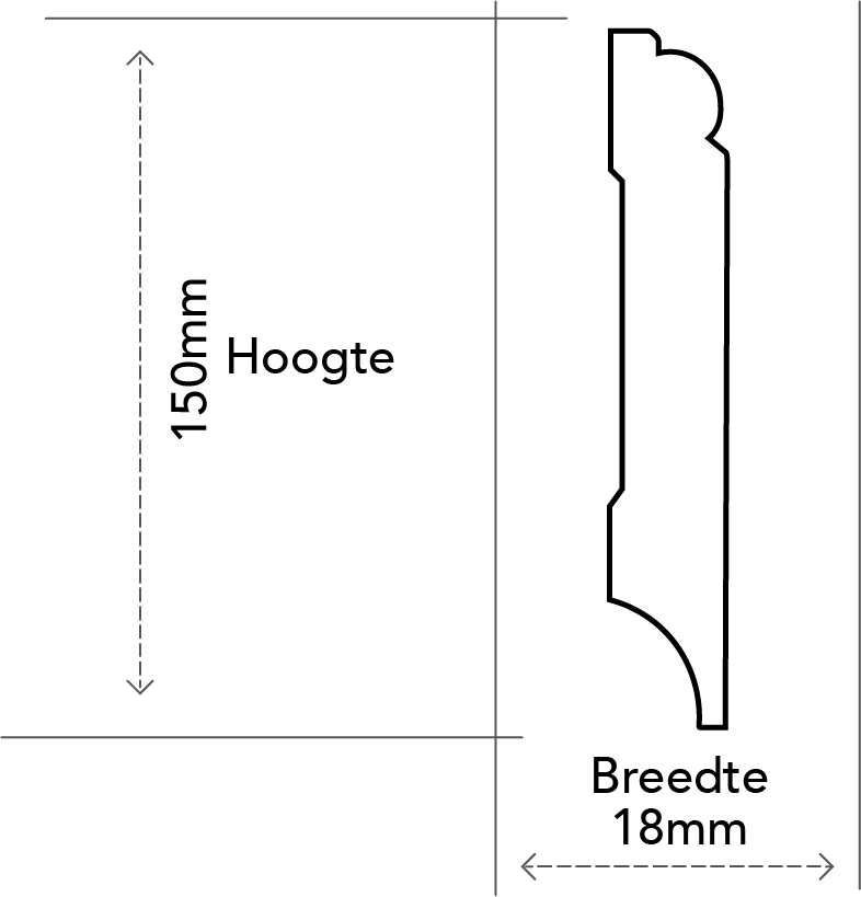 MDF Barok plint 150x18 wit voorgelakt RAL 9010