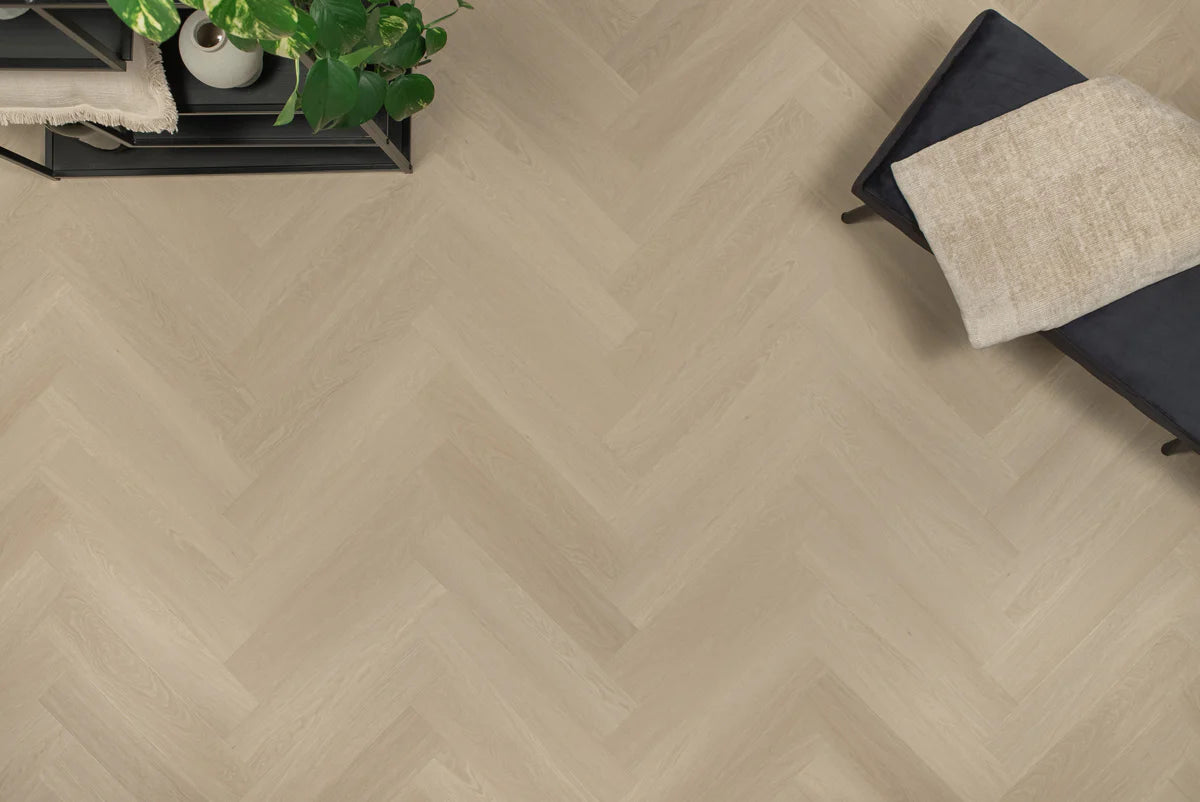 Proefstaal Floer Visgraat Click PVC – Beige Eiken
