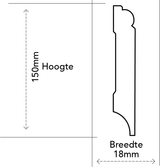 MDF Barok plint 150x18 wit voorgelakt RAL 9010