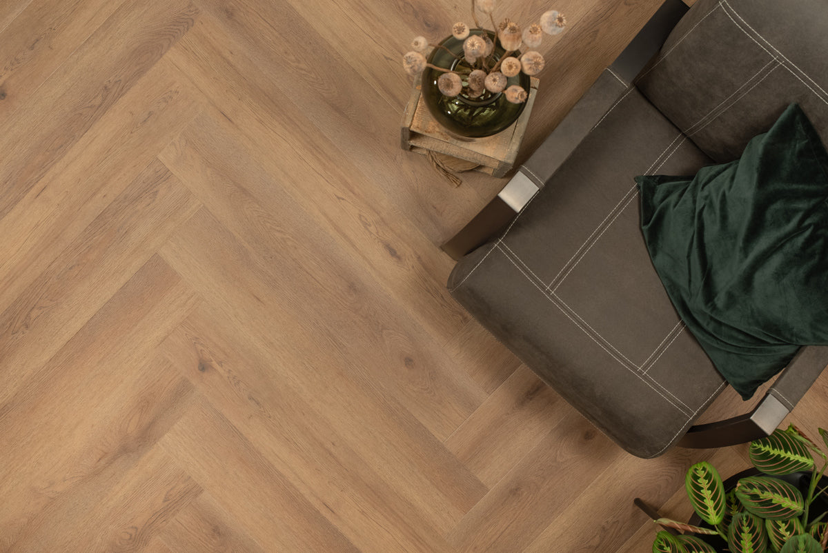 Floer Plak PVC Walvisgraat - Narwal Nootbruin